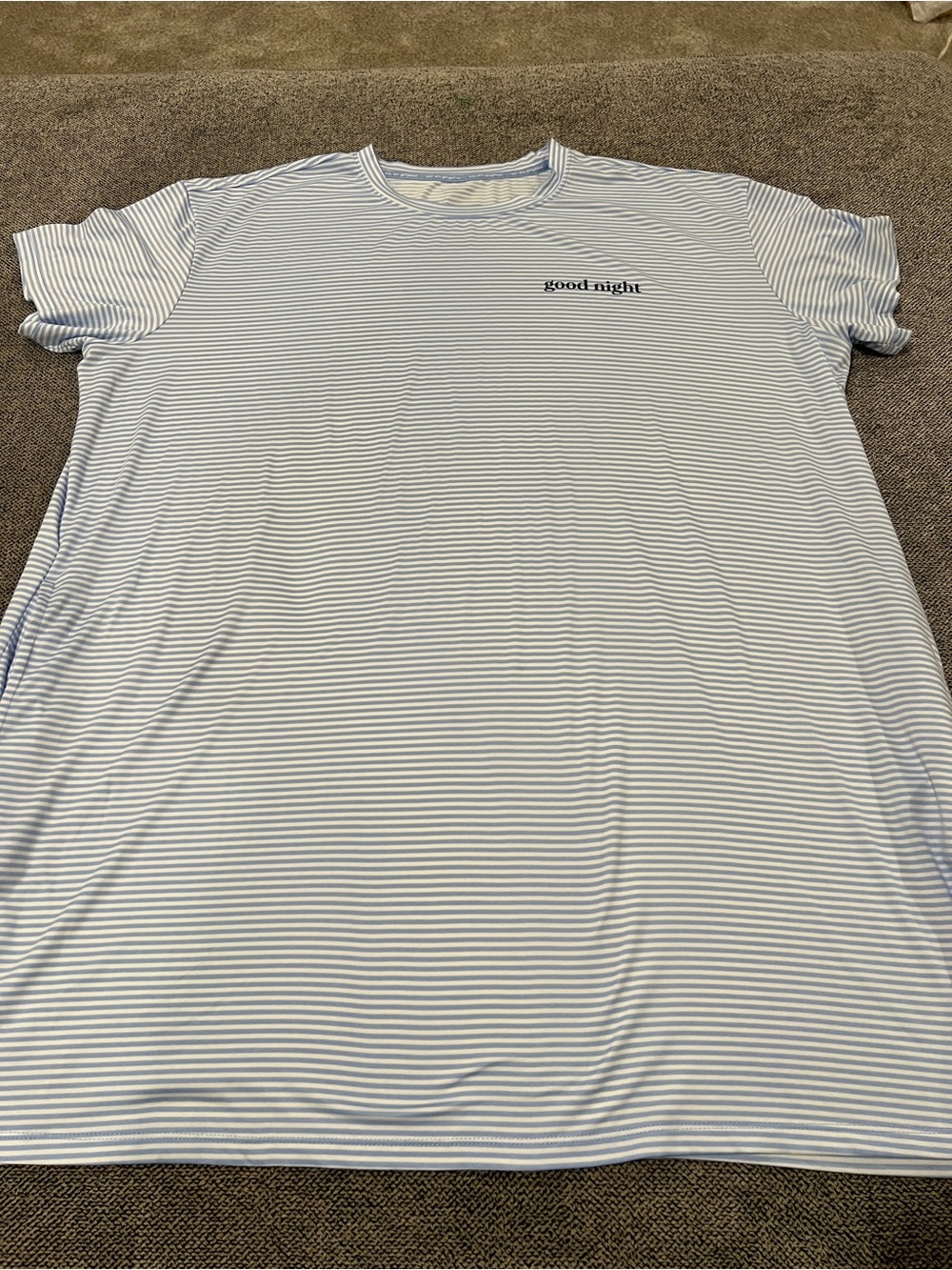 Striped Blue & White Women’s Crew Neck Night Shirt - 'good night'